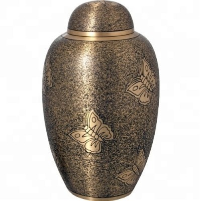 Brass cremation urn with Butterfly engraving